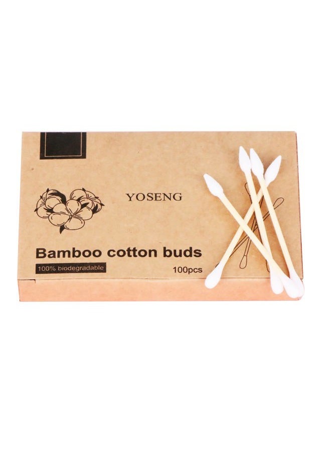 Yoseng Natural Bamboo Cotton Swabs, Eco-Friendly & Biodegradable – Comfortable and Soft,Two Tip Buds –2 Different Cotton Buds–Bamboo Cotton Swabs for Ears Cleaning and Makeup- Zero Plastic (1 Pack of 100) - Image 1