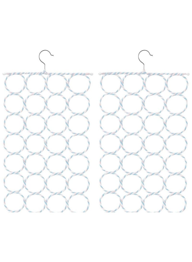 Hanger 2Pcs Hanging Scarf Organizer with 56 Rings – Multi-Loop Closet Hanger for Ties, Shawls, Hijabs & Belts – Space Saver Clothes Storage Rack with Metal Hook – Colorful Rope Design 