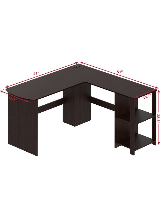 SHW 51 x 51 Inches L-Shaped Home Office Wood Corner Desk wtih Storage, Espresso - Image 3