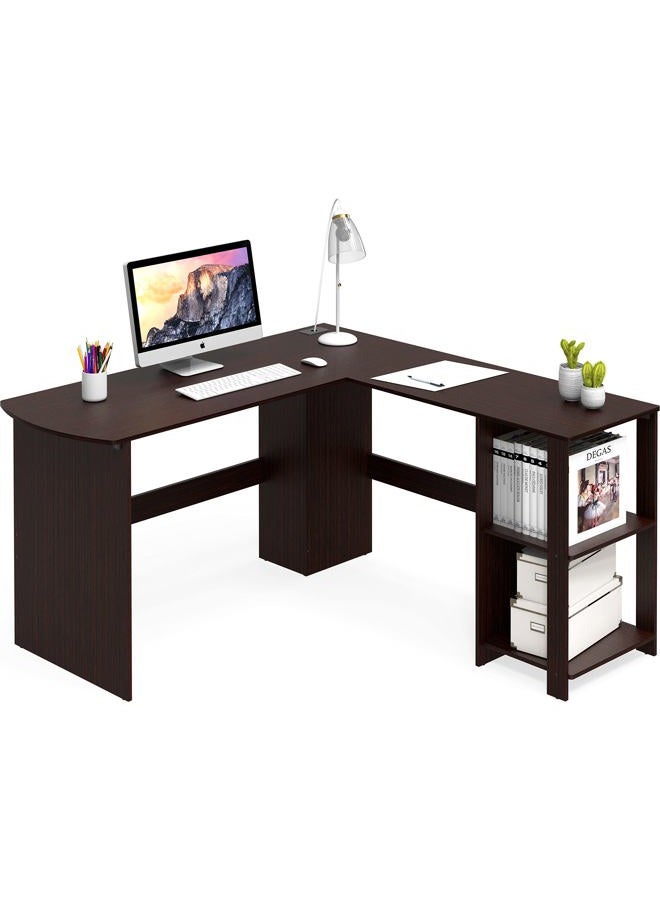 SHW 51 x 51 Inches L-Shaped Home Office Wood Corner Desk wtih Storage, Espresso - Image 1