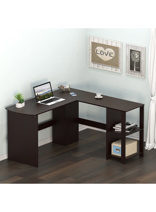 SHW 51 x 51 Inches L-Shaped Home Office Wood Corner Desk wtih Storage, Espresso - Image 2