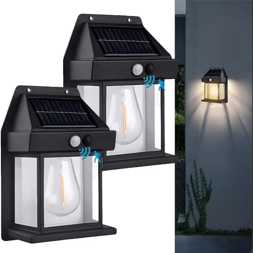 ORILEY Solar Wall Light with Motion Sensor Single Bulb | Wireless Outdoor Sconce for Wall, Porch, Patio, Garden & Home | Auto-Chargeable Dusk-to-Dawn Solar Lamp for Balcony (Pack of 2, Warm White) - Image 1