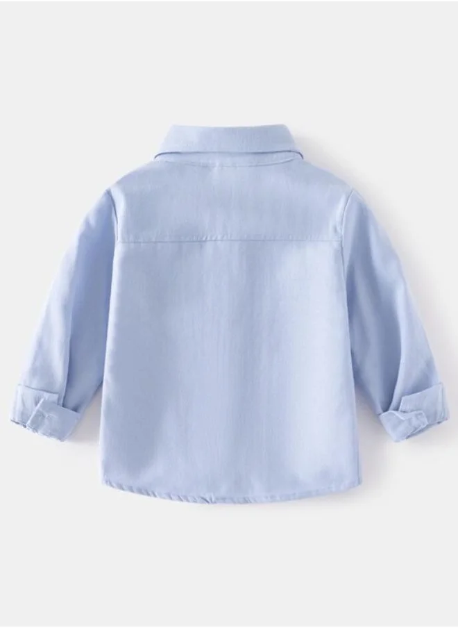 YUNIQEE Blue Collared Long Sleeve Applique Shirt
