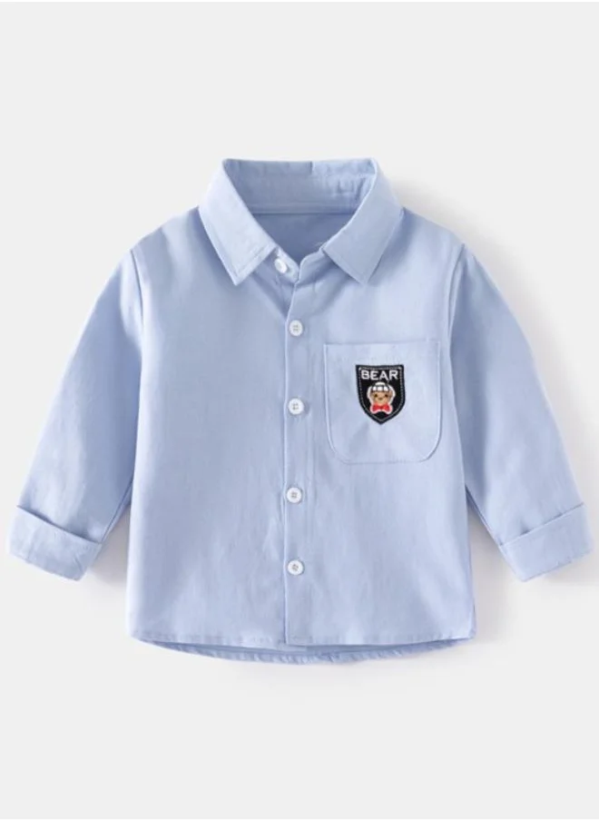 YUNIQEE Blue Collared Long Sleeve Applique Shirt