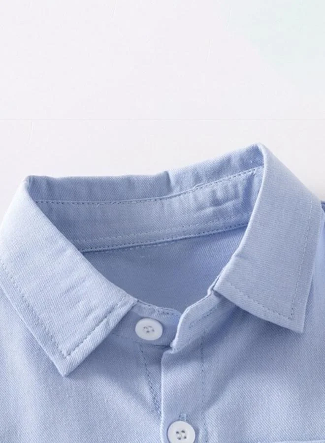 YUNIQEE Blue Collared Long Sleeve Applique Shirt