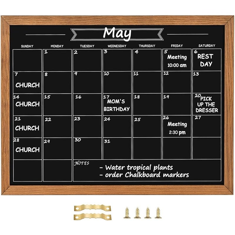 Umtiti Calendar Chalkboard, 13 * 17, Magnetic Surface Rustic Brown Solid Pine Wood Frame Chalk Board for Planning/School Timetable/Memo, Hanging Board for Office, School and Home(YLHB-QZ-3343) - Image 1
