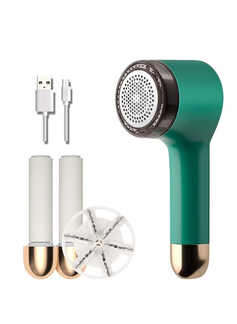 Fabric Shaver Fuzz Remover Sweater Shaver Electric Clothes Lint Remover Fabric Shaver 2 in 1 for Clothes Sweaters Sofas USB Lint Shaver with 2 Lint Rollers and 6-Leaf Blades Green