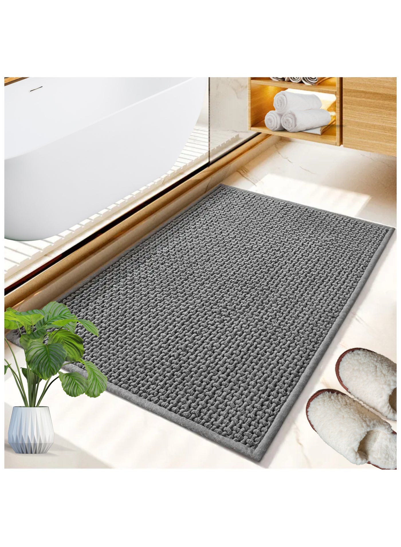 MEKITON - Premium Bathroom and Door Mat - Super Absorbent, Non-Slip, Quick Drying, Soft Plush Surface, Ideal for Entryways, Kitchens, and Bathrooms - 75 x 45 cms (Gray)