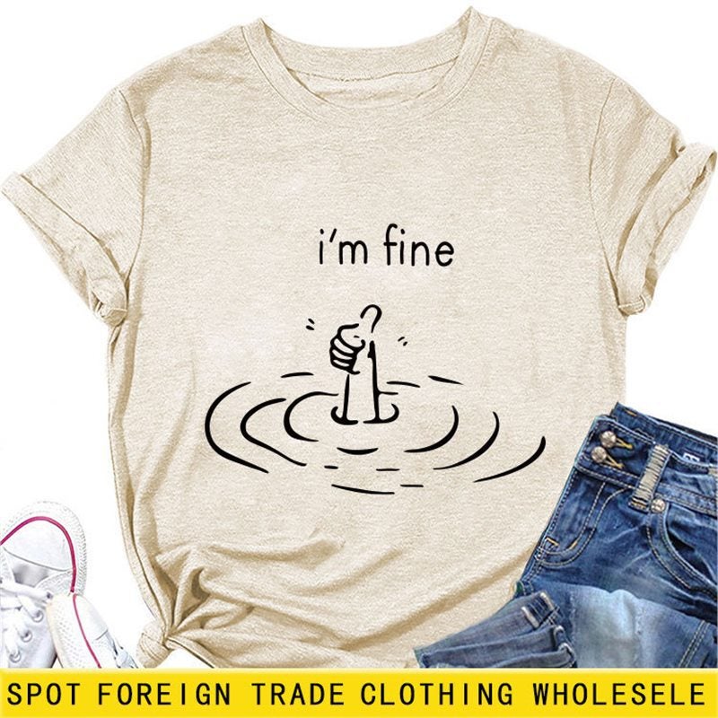 Personalized T-Shirt I'M Fine Water Thumb Fun Short-Sleeved Women'S Export - Image 2