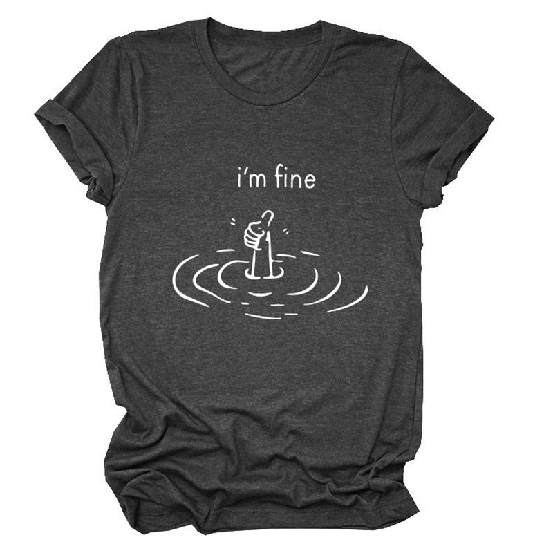 Personalized T-Shirt I'M Fine Water Thumb Fun Short-Sleeved Women'S Export - Image 5
