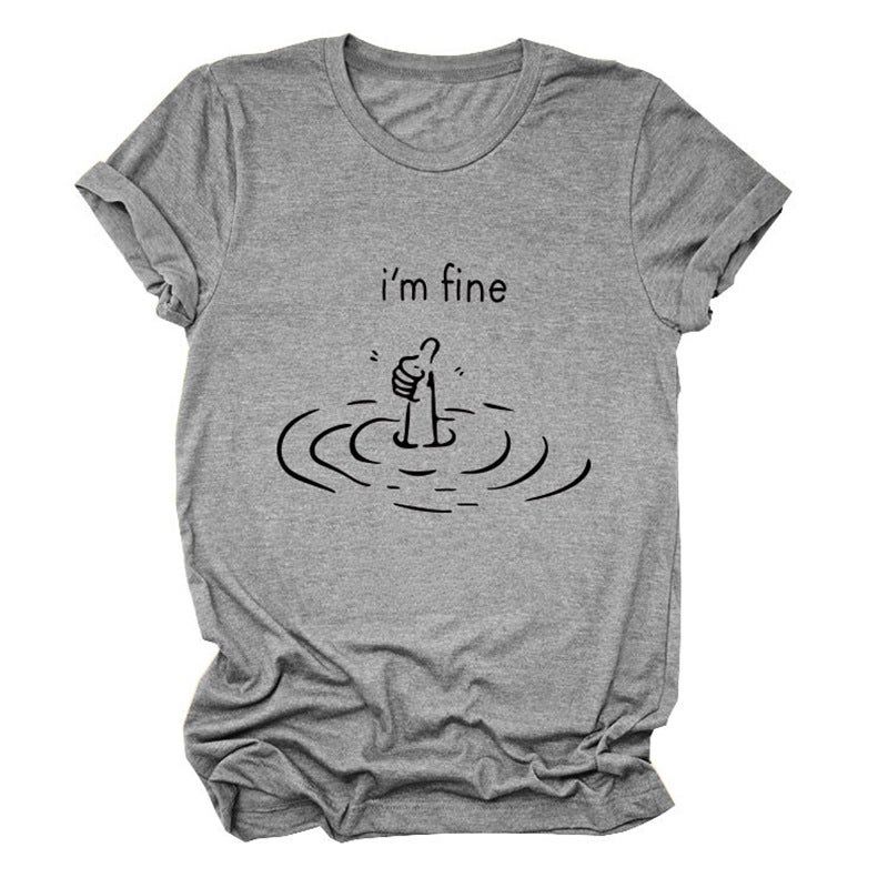 Personalized T-Shirt I'M Fine Water Thumb Fun Short-Sleeved Women'S Export - Image 1