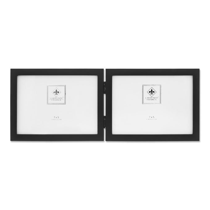 HINGED DOUBLE HORIZONTAL BLACK WOOD PICTURE FRAME GALLERY COLLECTION 5 BY 7INCH