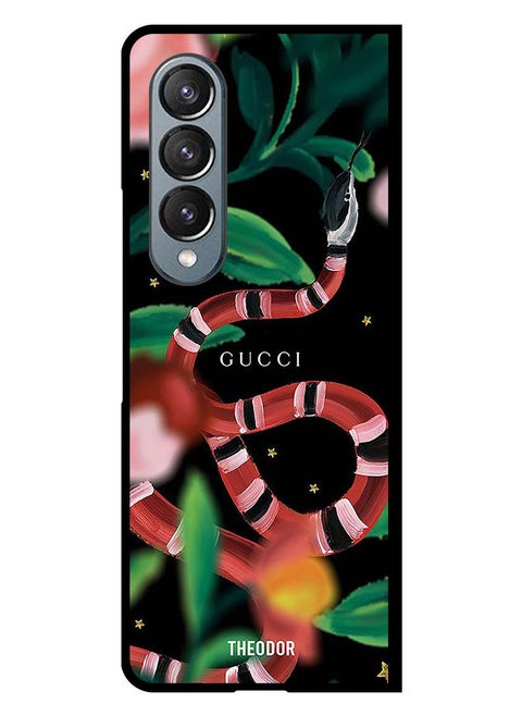 Protective Case Cover For Samsung Galaxy Fold 4 Red Snake & Leaves