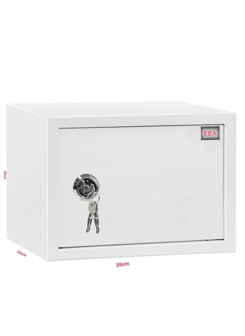Easybusy - Key Operated Safe Box A4 Document Size Locker for Home Office Cash Passport Jewelry Security (25x35x25cm) White - Image 1
