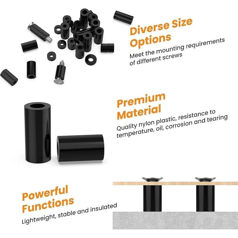 Aifeier ET 1200 Pcs Electrical Outlet Spacers for M3 M4 Screws, Nylon Black Round Spacer Hardware Without Threaded, Plastic Standoff Nut Assortment Kit for Electrical Switch & Receptacle Screws - Image 3