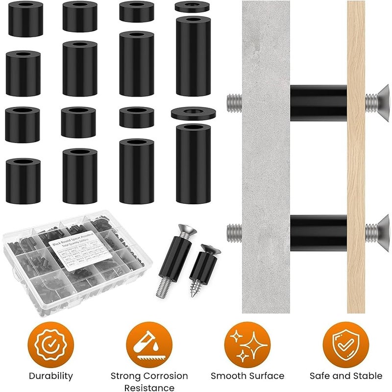 Aifeier ET 1200 Pcs Electrical Outlet Spacers for M3 M4 Screws, Nylon Black Round Spacer Hardware Without Threaded, Plastic Standoff Nut Assortment Kit for Electrical Switch & Receptacle Screws - Image 4