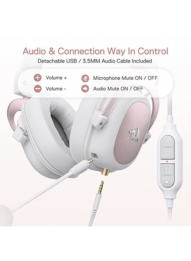 Redragon H510 Zeus White Wired Gaming Headset - 7.1 Surround Sound - Memory Foam Ear Pads - 53MM Drivers - Detachable Microphone - Multi Platforms for PC, PS4/3 & Xbox One/Series X, NS - Image 4