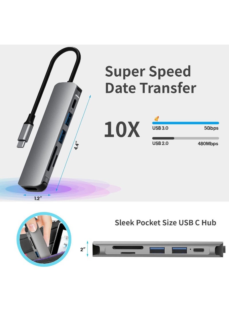 C Hub HDMI Adapter for MacBook Pro/Air Swith and Other Type C Devices USBC Digital AV Multiport (6 in 1 Dongle with Ports of Typec USB 3.0/4K HDMI/SD/TF Card Reader) Type-c Multi Docking  - Image 3