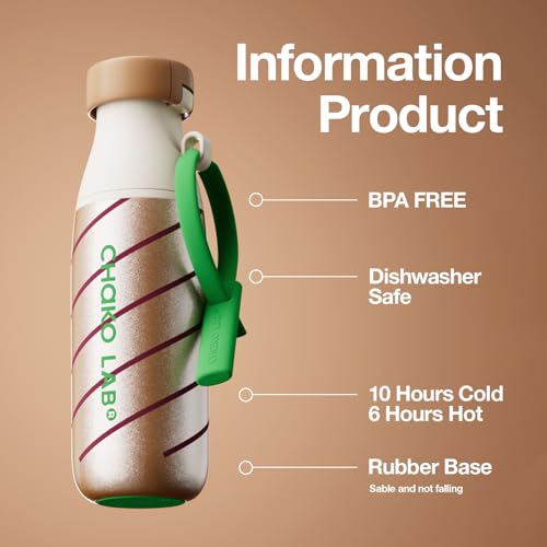 CHAKO LAB milk stainless steel vacuum insulated tumbler with Two Strap BPAFree Leak Proof 17oz Bottle with Spout Lid Straw White and Gold - Image 3