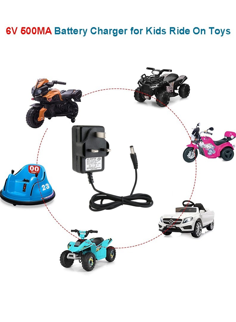 TLAXCA 6V 500MA Battery Charger for Child Electric Car, Kids Electric Car 6 Volt Battery Charger for Electric Ride on Toy Car, Motorcycle, Quad Bike, Sports Car - Universal Battery Supply Power Adapter 5.5mm x 2.1mm - Image 3