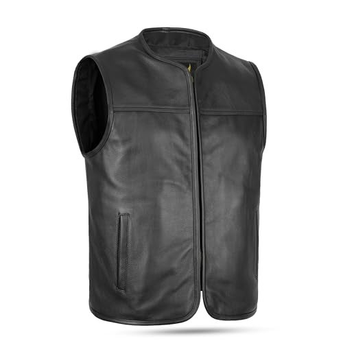 Leatherick Mens Genuine Cowhide Leather Motorcycle Vest Classic Biker Vest with Front Zipper Closure for Comfort US Alpha XXLarge Regular Regular - Image 1