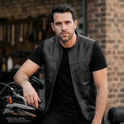 Leatherick Mens Genuine Cowhide Leather Motorcycle Vest Classic Biker Vest with Front Zipper Closure for Comfort US Alpha XXLarge Regular Regular - Image 3