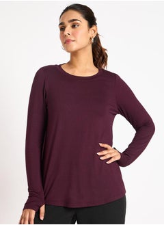 Femmella Solid Knit Round Neck T-Shirt with Thumbhole Detail by Styli  - Image 1