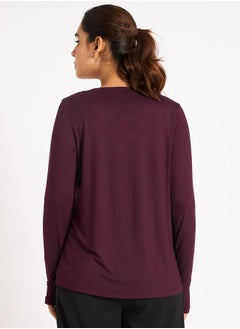 Femmella Solid Knit Round Neck T-Shirt with Thumbhole Detail by Styli  - Image 2