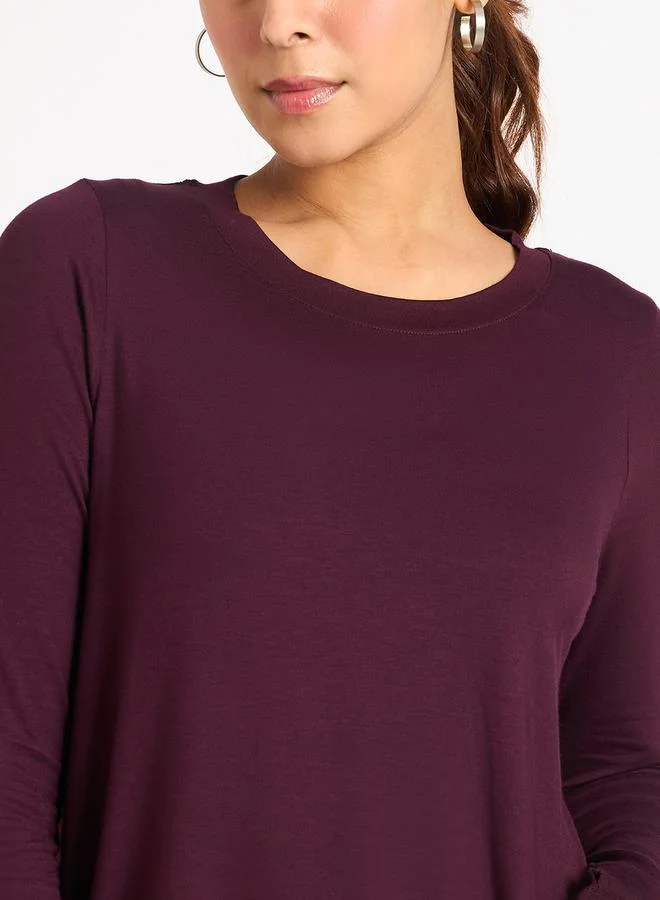 Femmella Solid Knit Round Neck T-Shirt with Thumbhole Detail by Styli