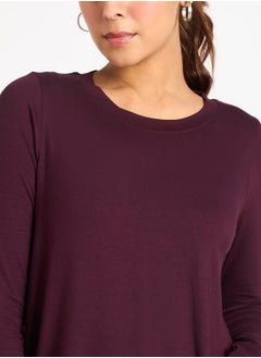 Femmella Solid Knit Round Neck T-Shirt with Thumbhole Detail by Styli  - Image 3