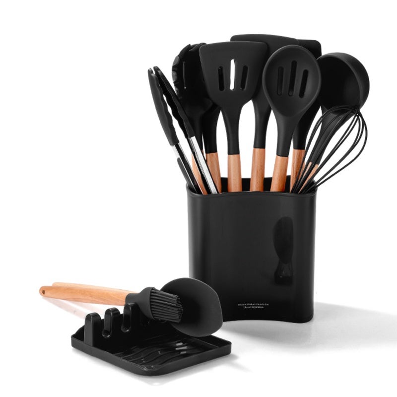 Silicone Utensils 11-Piece Black Food-grade Silicone - Heat Resistant Non-stick Flexible Kitchen Tools for Home Cooking Kitchens - Image 1