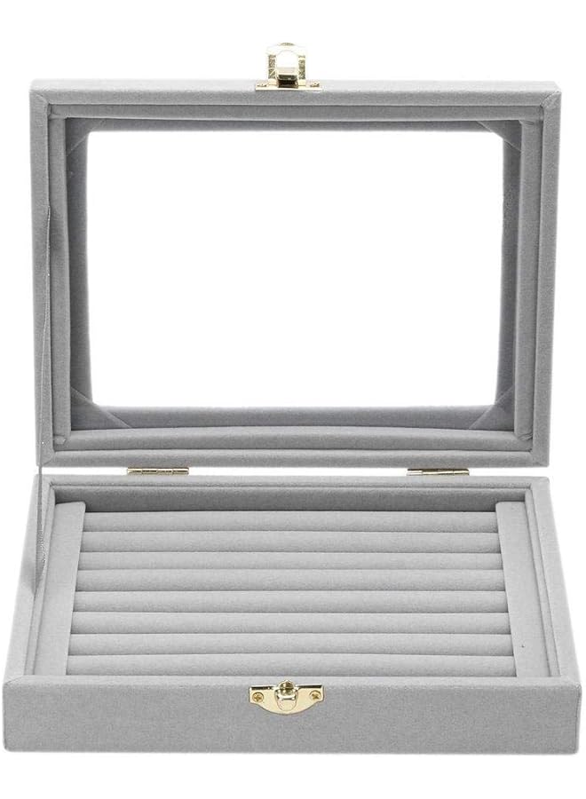 The Bros Velvet Glass Ring Display Box Jewelry Holder Storage Organizer Case (Ring Box Gray) (A-Grey) 
