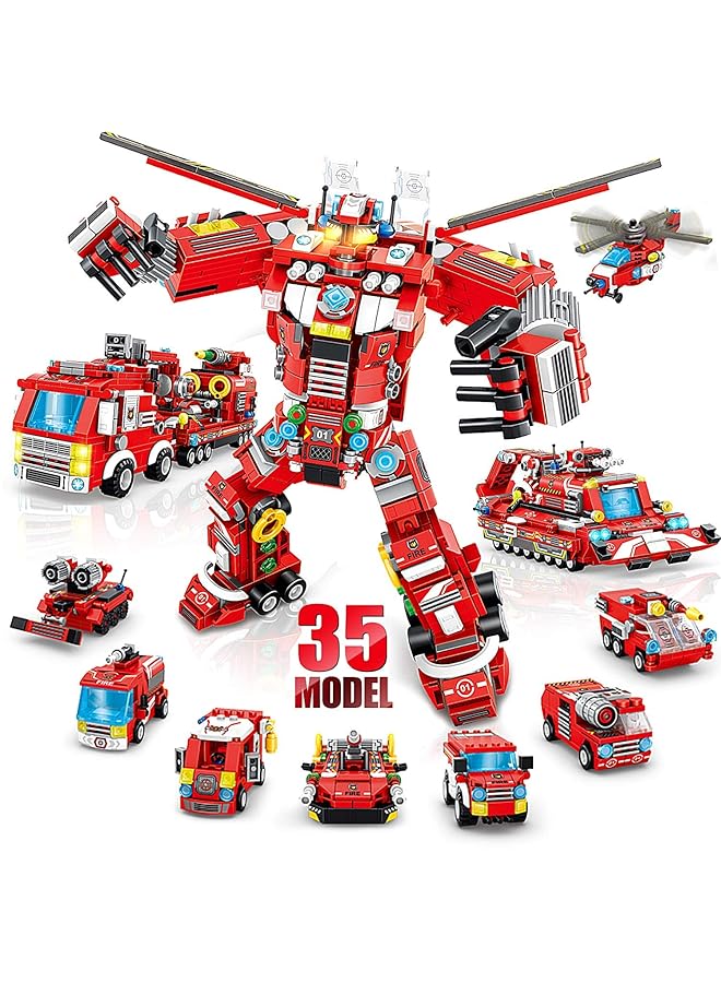 KASTWAVE Fire Robot Stem Building Toys 836 Pcs Creative Construction Truck Blocks Toys 35 In 1 Stem Educational Building Bricks City Fire Rescue Vehicles Kit Gift For Kids For Boys Age 6+ Year Old - Image 1