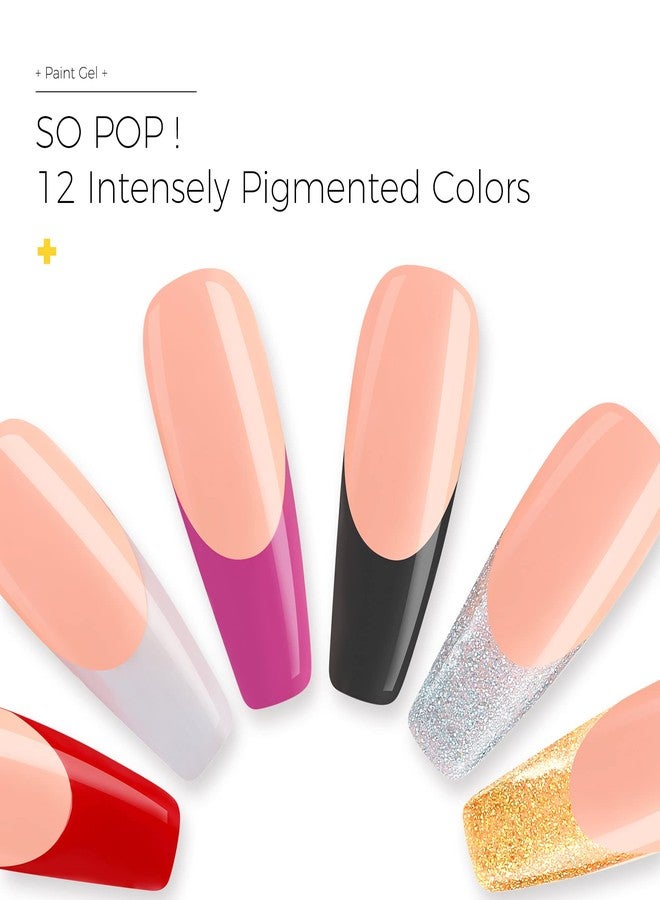 BURANO Gel Polish Nail Art Gel Liner Set, 6 Colors Black White Red Silver Gold Gel Art Paint, UV LED Gel Nail Polish Set Soak off Nail Art Gel Polish Kit Built in Thin Nail Art Brush - Image 2