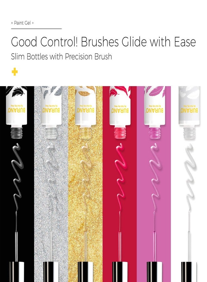 BURANO Gel Polish Nail Art Gel Liner Set, 6 Colors Black White Red Silver Gold Gel Art Paint, UV LED Gel Nail Polish Set Soak off Nail Art Gel Polish Kit Built in Thin Nail Art Brush - Image 3