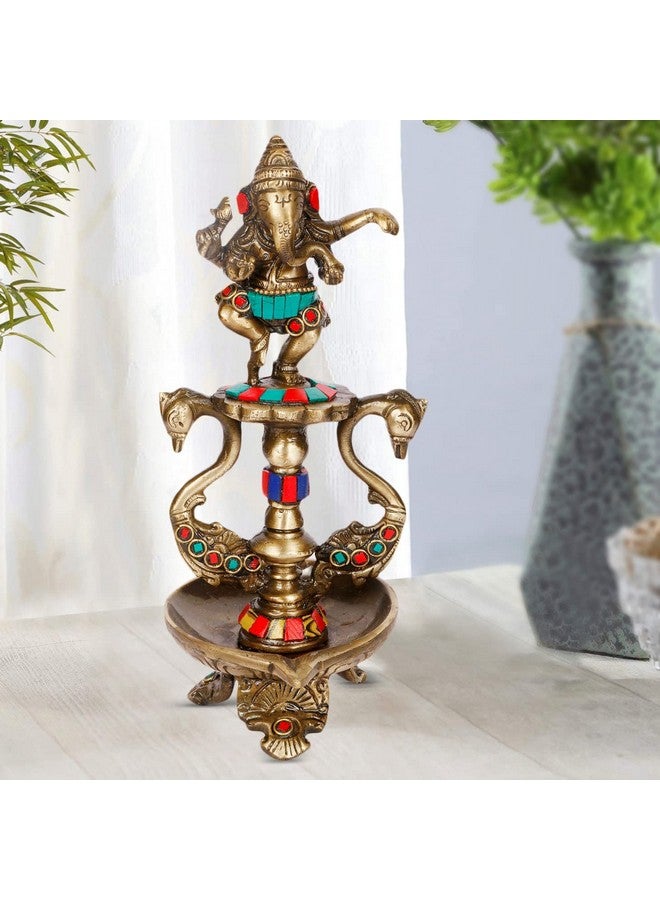 ARTVARKO تمثال مصباح زيت غانيشا النحاسي الراقص آرتفارك على البجعة هدية ديكور منزلية للعبادة 8 إنش - Image 1