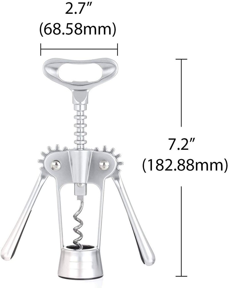 HAINE Bar Accessories Multi Functional Corkscrew/Wine Opener/Bottle Opener/Foil Cutter, 7.2 inch, Matte Silver - Image 2