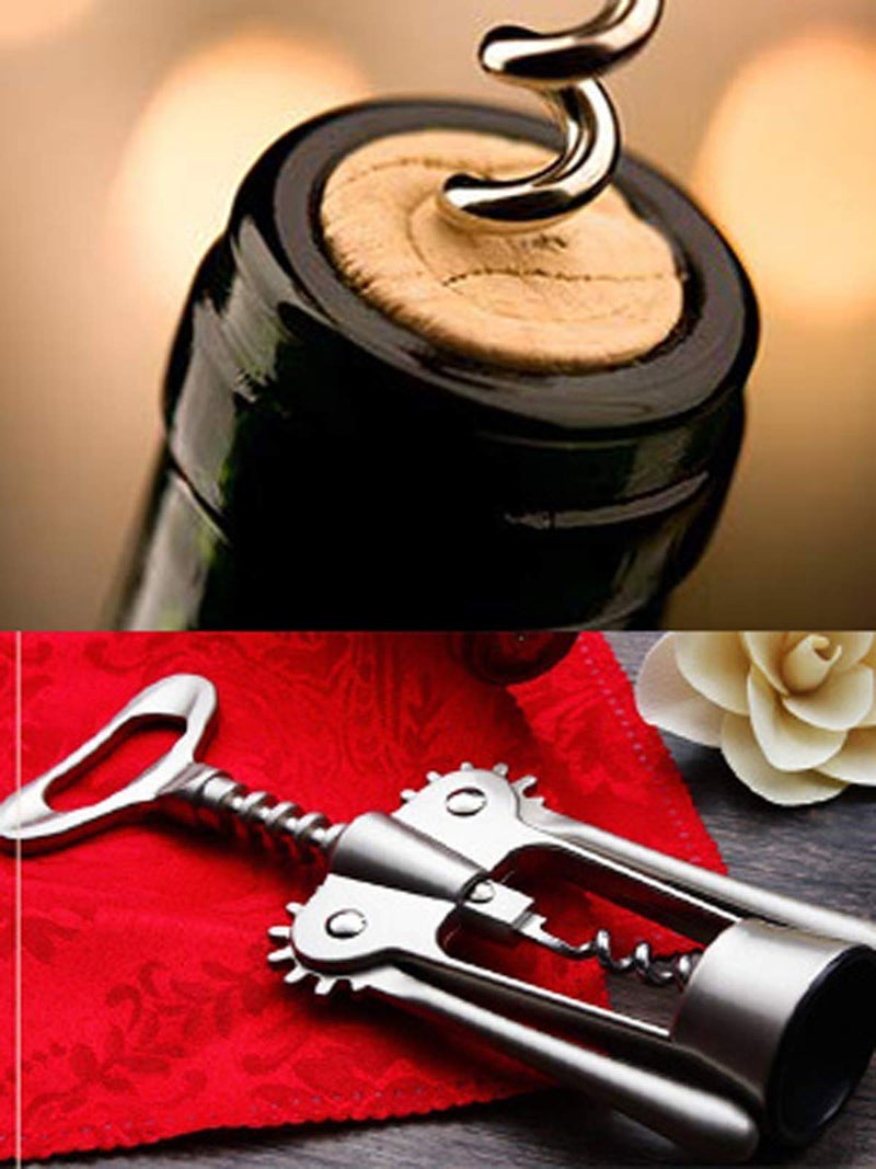 HAINE Bar Accessories Multi Functional Corkscrew/Wine Opener/Bottle Opener/Foil Cutter, 7.2 inch, Matte Silver - Image 4