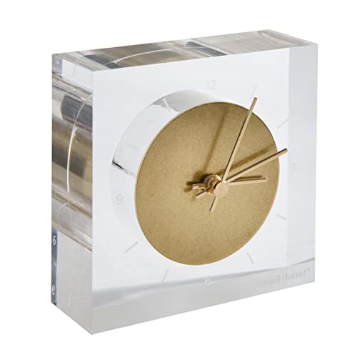 russell+hazel Acrylic and Gold Desk Clock, 4" W x 4" L x 1.25" D, Elegant Home Decor and Office Decor, Etched Face with Gold Toned Brass, Compact Shelf Decor for Upscale Spaces, 1-Count (105521) - Image 1