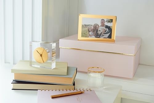 russell+hazel Acrylic and Gold Desk Clock, 4" W x 4" L x 1.25" D, Elegant Home Decor and Office Decor, Etched Face with Gold Toned Brass, Compact Shelf Decor for Upscale Spaces, 1-Count (105521) - Image 3