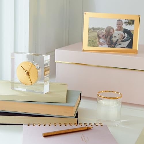 russell+hazel Acrylic and Gold Desk Clock, 4" W x 4" L x 1.25" D, Elegant Home Decor and Office Decor, Etched Face with Gold Toned Brass, Compact Shelf Decor for Upscale Spaces, 1-Count (105521) - Image 5