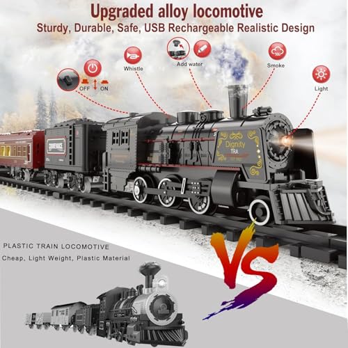 BUBUQE Electric Train Sets for Kids Metal Alloy Christmas Train Toys Steam Locomotive Glowing Passenger Carriages Luxury Tracks Light  Sounds Rechargeable Birthday Gifts for Boys Girls Red - Image 5