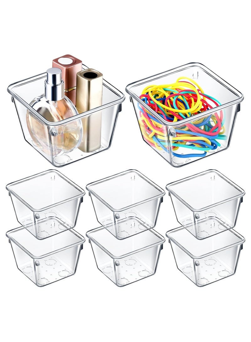 مجموعة منظم أدراج شفاف قابل للتكديس مكونة من 8 قطع، مقاس 3 × 3 × 2 بوصة، صناديق تخزين صغيرة لمستحضرات التجميل، مقسمات أدراج مكتب، تنظيم الحاويات لمستحضرات التجميل، المكتب، الحمام، أدوات المطبخ