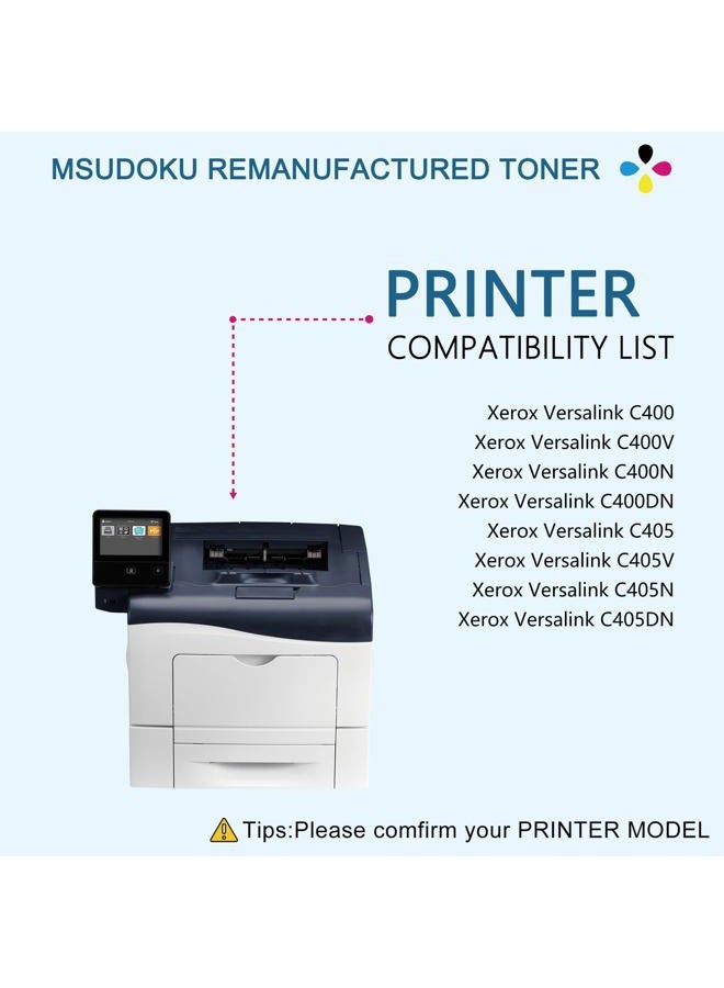Msudoku خرطوشة حبر فيرسالينك C405 C400 معاد تصنيعها (4 عبوات) بديل لـ Xerox C400 C405 106R03524 106R03525 106R03526 106R03527 متوافقة مع طابعة Xerox C400 C400DN C405 (أسود/أزرق/أحمر/أصفر) - Image 4