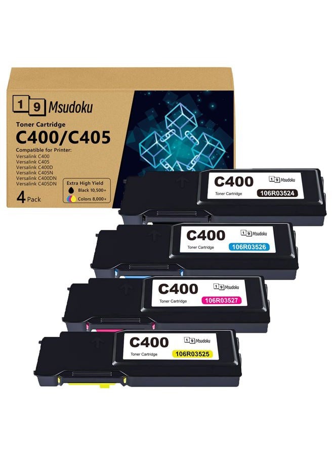 Msudoku خرطوشة حبر فيرسالينك C405 C400 معاد تصنيعها (4 عبوات) بديل لـ Xerox C400 C405 106R03524 106R03525 106R03526 106R03527 متوافقة مع طابعة Xerox C400 C400DN C405 (أسود/أزرق/أحمر/أصفر) - Image 1