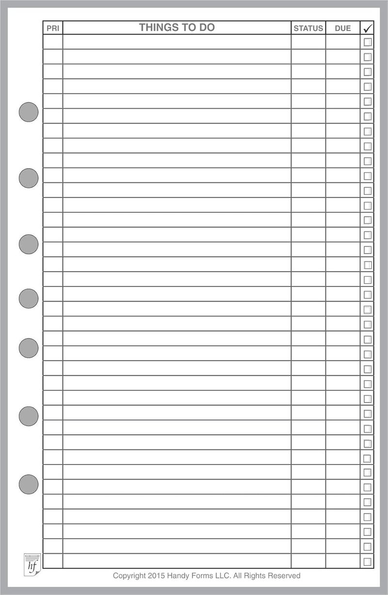 Handy Forms Classic Size to Do List Planner Insert, Sized and Punched with 7 Holes for 7-Ring Notebooks Such as Franklin, etc. (5.5" x 8.5") - Image 1