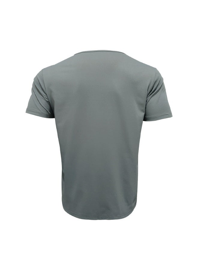 Fashionable Casual Short Sleeve U-Neck T-Shirt Men's Slim Fit Solid Color Shirt Summer  Breathable Top - Image 3
