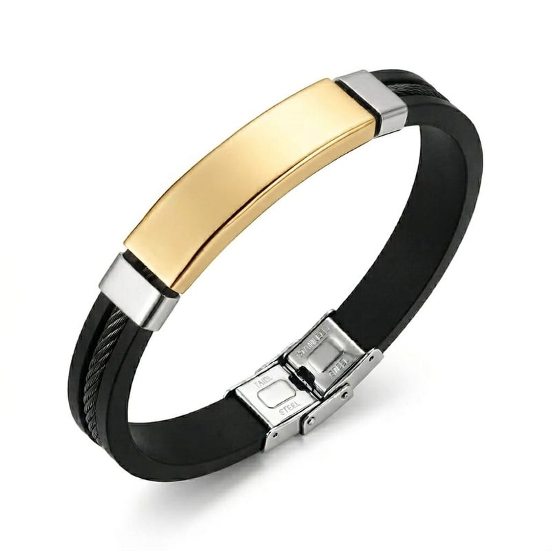 A luxurious, modern men's bracelet, combining black silicone with an artistic wire touch and a gold-colored stainless steel piece, a blend of strength and elegance for everyday wear. - Image 1