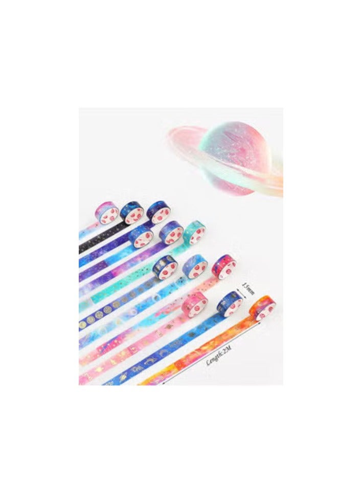 Bukela Galaxy Purple Bronzing Washi Tape, DIY Hand Account Creative Decorative Stickers Handmade Accessories Gold Foil Paper Tapes with Constellations, Blue Sky, Moon, Stars, Celestial Bodies. 12 Rolls