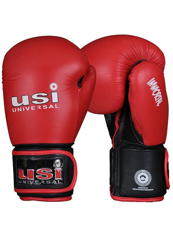 USI UNIVERSAL Boxing Gloves, 609M1 Red Immortal Safe Spar Gloves, Punching Bag Gloves For Boxing, Training, Top Grain Hide Leather, Foam Padding, Elastic Hook & Loop Wrap Around Strap (Size 16oz) - Image 1